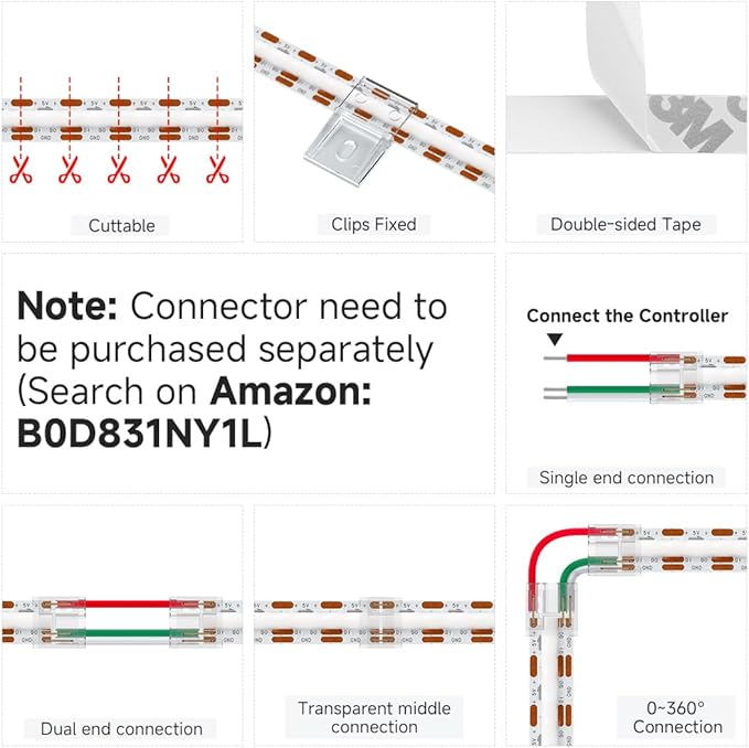 BTF-LIGHTING FCOB COB WS2811(WS2812B) IC RGB 180LED/m 180IC LED Strip DC5V 3.2FT Individual Addressable,UL Listed,High Density Uniform Light Dream Chasing Color 10mm Width(NO Adapter or Controller)