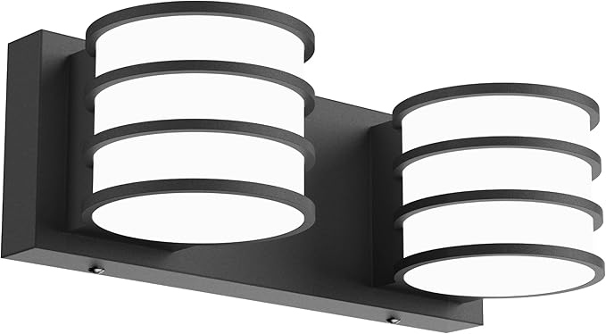 LED Bathroom Vanity Light - 12.6 Inch Black 2-Light Fixture with White Acrylic Shades, 6000K Cool White, Mirror Lighting for Bathroom, Bedroom, Hallway, Living Room Wall Sconce
