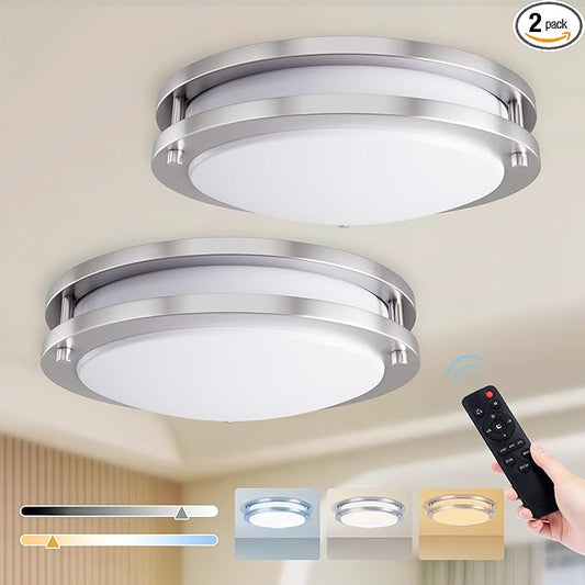 Kalium LED Ceiling Light with Remote 2 Pack 10 Inch Flush Mount Ceiling Light Fixture,18W 3000K-6000K Adjustable Color Temperature,Dimmable Lighting Fixtures for Kitchen Bedroom Hardwired Installation
