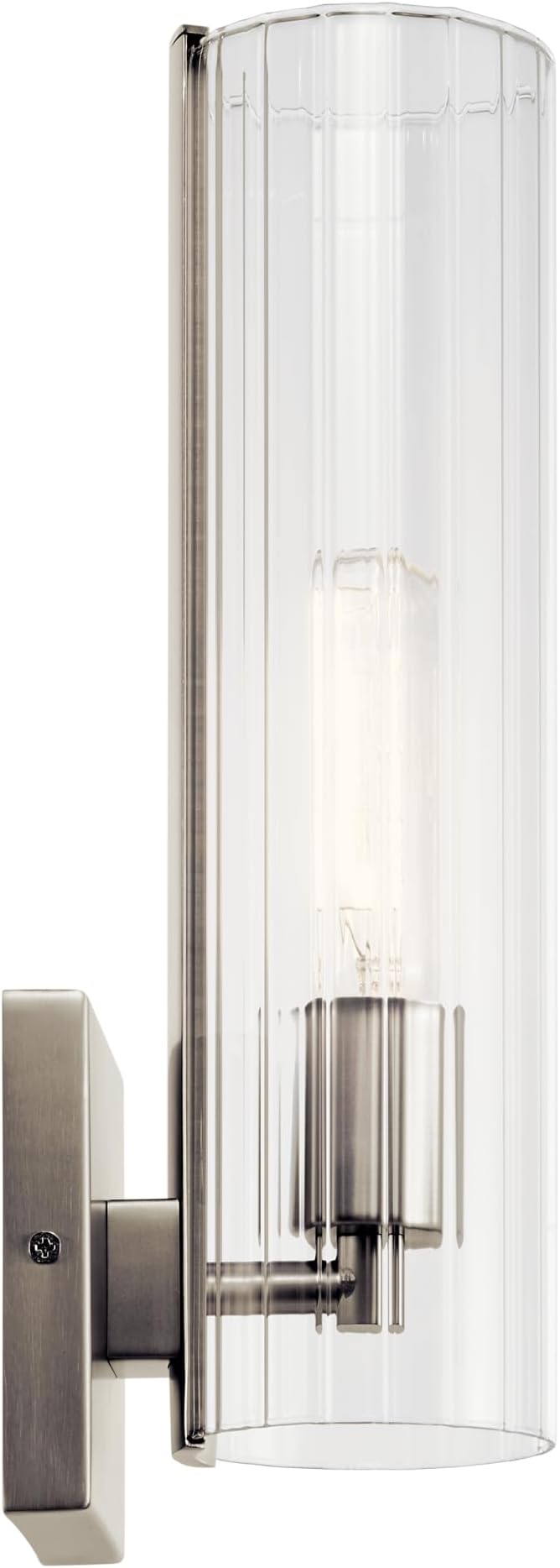 Kichler Jemsa 1 Light Wall Sconce, Modern Light with Clear Fluted Glass in Brushed Nickel for Bathroom, Powder Room, Sides of Fireplace, Down a Hallway, Kitchen, or Bedroom (14" x 4.75"), 55165NI