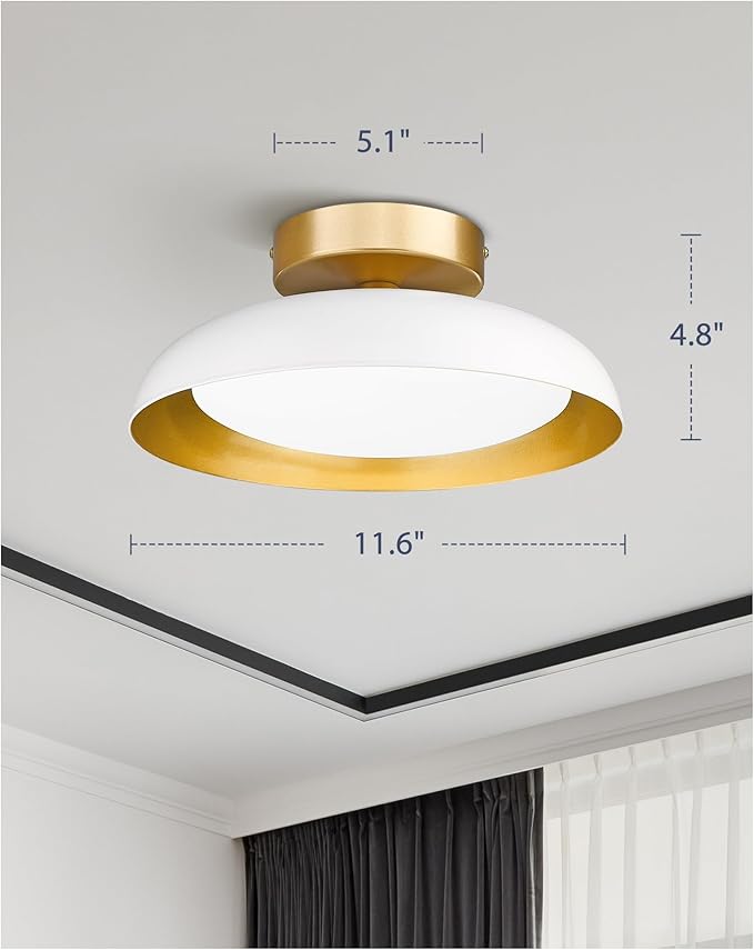 kudos Flush Mount Ceiling Light, 12-inch LED Ceiling Light Fixture, White and Gold Finish, 12W 1200lm Light Fixtures Flush Mount for Bedroom, Hallway, 3CCT Adjustable, KDCL01-WT