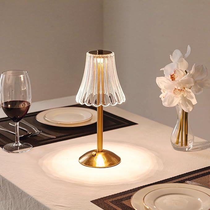 HEQET Cordless Table Lamps for Home,Table,Dining Room, Gold Rechargeable Lamps, USB Charge 12'' Tall LED Brass Portable Outdoor Indoor Table Lamp with Built-in Dimmer (Champagne Gold)