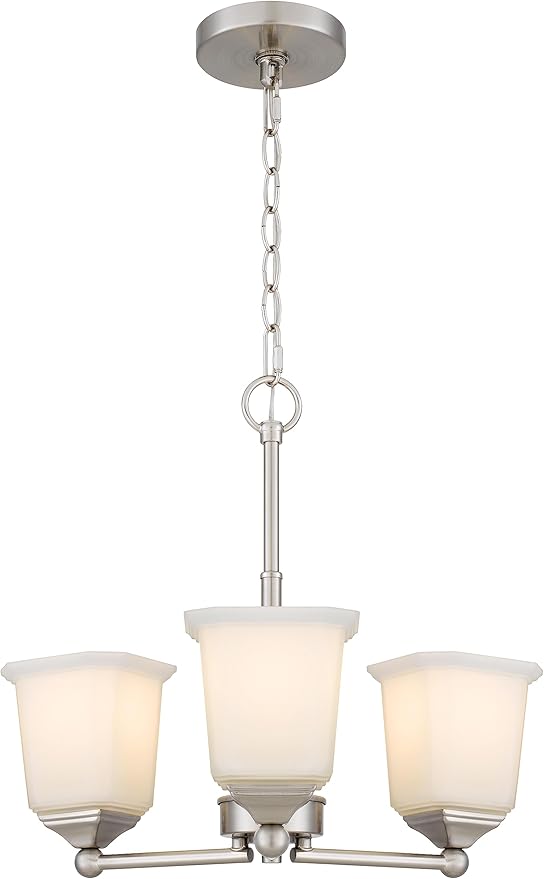 Tawson Nox 3-Light Chandelier Pendant Ceiling Light Brushed Nickle White Glass Shade Adjustable Height for Hallway, Entryway, Passway, Dining, Bedroom, Kitchen, Balcony Living Room