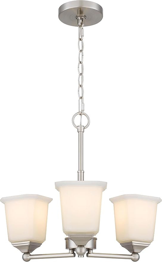 Tawson Nox 3-Light Chandelier Pendant Ceiling Light Brushed Nickle White Glass Shade Adjustable Height for Hallway, Entryway, Passway, Dining, Bedroom, Kitchen, Balcony Living Room