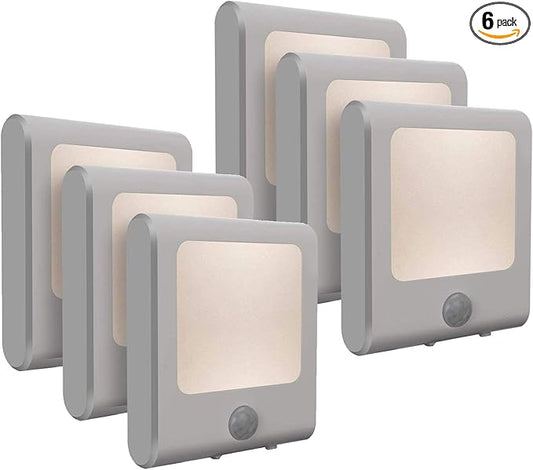 VINTAR 6 Pack Motion Sensor Dimmable LED Night Light, Plug in Nightlight with Auto Dusk to Dawn Sensor, Adjustable Brightness Warm White Lights for Hallway, Kids Room, Kitchen, Stairway, Bathroom