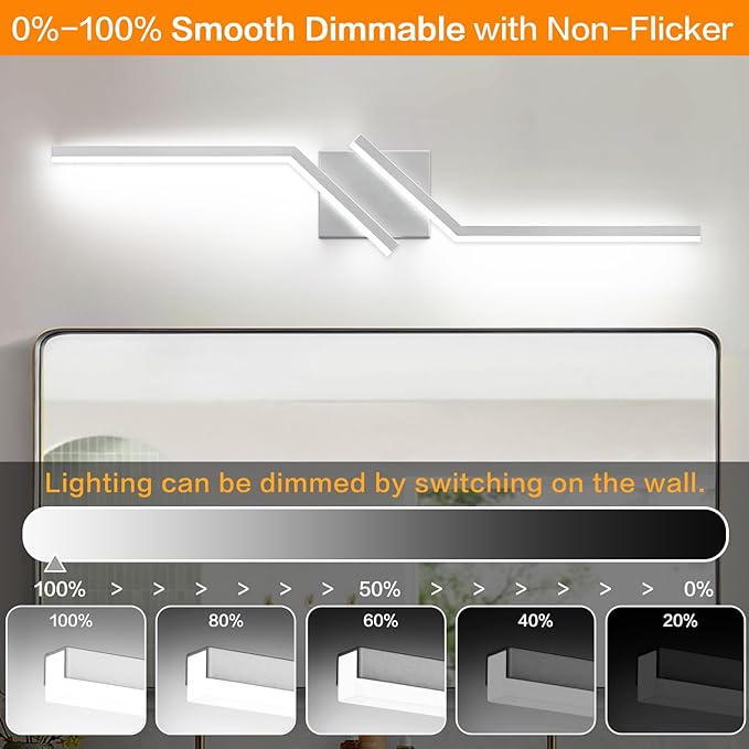 ZUZITO 32 inch Modern Vanity Lights for Bathroom Nickel Bathroom Light Fixtures Dimmable LED Light for Restroom 6000K Cool White