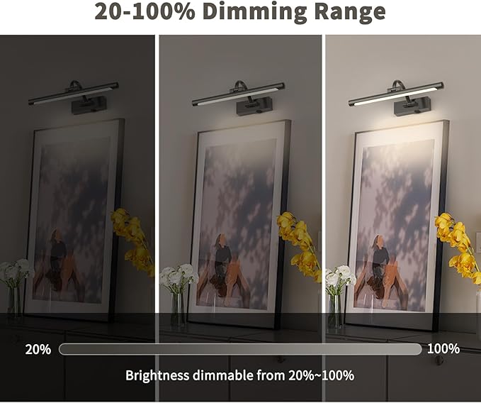DESOOP Battery Operated Picture Lights for Wall, Wireless Painting Lights Dimmable Artwork Lighting with Remote and Timer, Rechargeable Art Lights for Paintings-Brushed Grey 16'' inch Warm White
