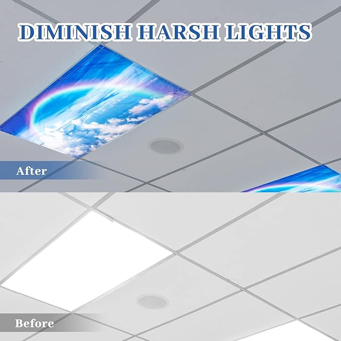 Patelai 8 Pack Fluorescent Light Covers for Classroom Ceiling 4 x 2 Feet Magnetic Light Covers Filter for Office School Drop Ceiling Supplies(Rainbow)