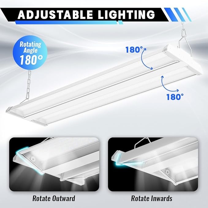 Allsmartlife LED Linear High Bay Light 4-Pack, 5000K Daylight 300W 40500LM 0-10V Dimmable Adjustable Tilt Hanging LED High Bay Shop Lighting Fixtures for Garage Warehouse Workshop, ETL