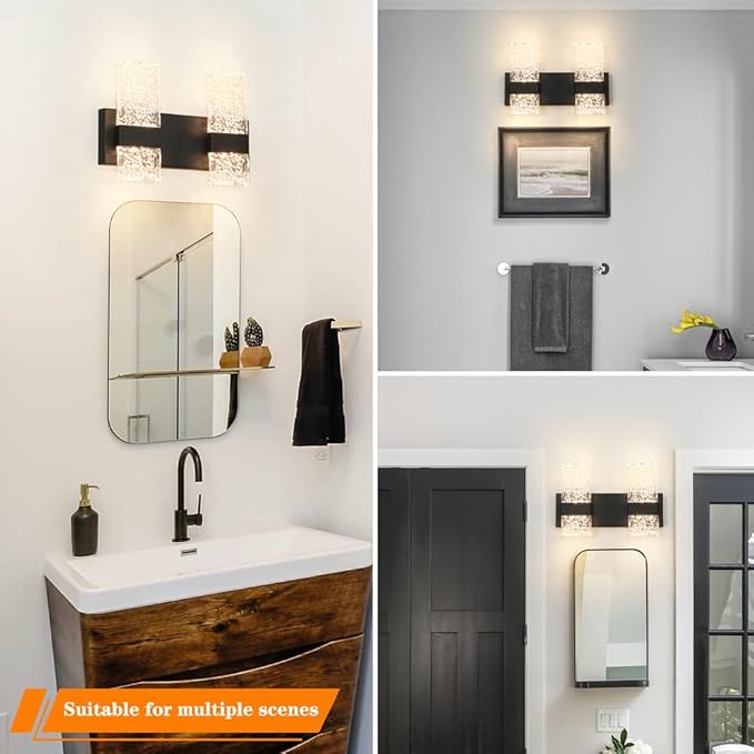 Modern Matte Black 4-Lights Bathroom Vanity Light, LED Bathroom Light Fixtures Over Mirror, Dimmable Acrylic Wall Lighting Fixtures, Hardwired Wall Light(H9.25in, L13.78in)