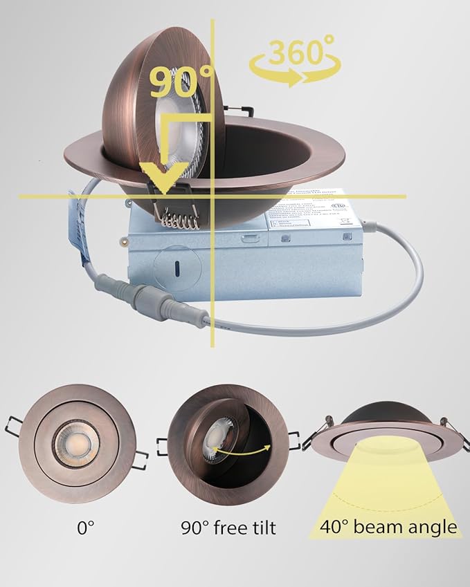 POPANU Recessed Lights 4 Inch, Oil Rubbed Bronze Gimbal Downlight with 360° Rotation to Highlight Artwork and Create Accent Lighting in Living Room or Kitchen 6 Pack