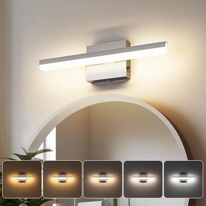 LED Modern Bathroom Light Fixtures 12W Brushed Nickel Vanity Lights Bar 5CCT Dimmable ixture Over Mirror Vanity Light for Bathroom Lighting 15.7 inch ETL Certificated