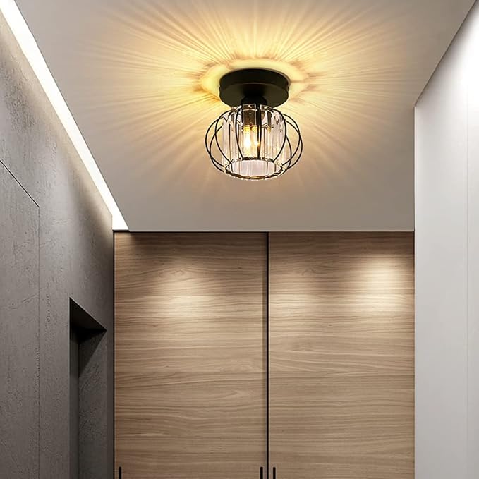 FRIXCHUR Black Modern Semi Flush Mount Ceiling Light Fixture Ceiling Light Shade Mini Crystal Chandeliers Ceiling Light for Kitchen Island Hallway Closet Dining Room Bedroom Staircase E26 Base