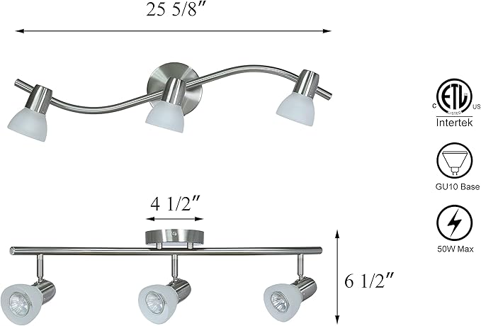 XiNBEi Lighting Track Light, 3 Light Kitchen Track Lighting, Modern S-Shaped Ceiling Track Light Bar Brushed Nickel Finish XB-TR1223-3-BN