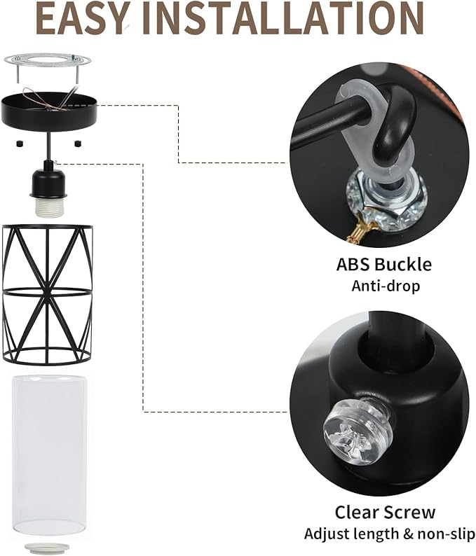 Black Pendant Lights Kitchen Island, Pendant Light with Clear Glass Shade, Modern Kitchen Lights, Hanging Light Fixture for Kitchen Island, Foyer, Dining Room, Entryway