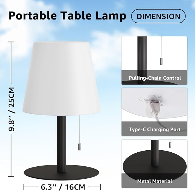 uuffoo Shower Lamp Waterproof 8 Colors, Shower Light Rechargeable Cordless Battery Operated, LED Outdoor Table Lamps Dimmable Portable for Indoor Outdoor Bathroom Home Patio (2PCS Black)