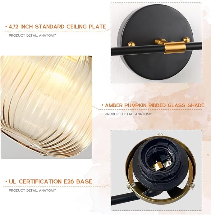 Bathroom Lights fixtures Vanity Light for Bath Wall Sconce Industrial Modern Glass Vanity Lights 2 Lights Amber Light Fixture Farmhouse Wall Mount Lamp Mid Century Vintage Wall Lamp