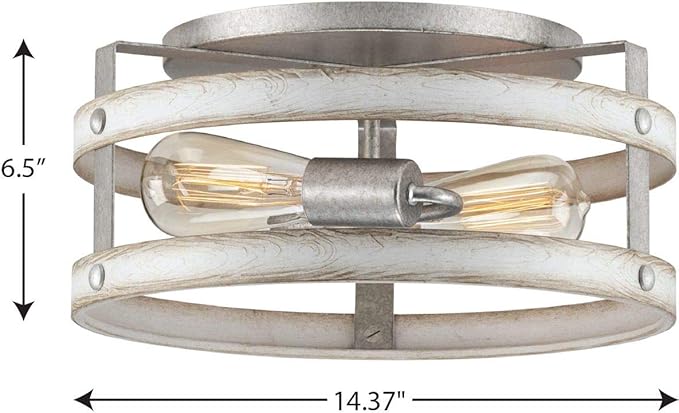 Progress Lighting Gulliver Collection 2-Light Whitewashed Farmhouse Flush Mount Ceiling Light, Galvanized, 6.50x14.37x14.37