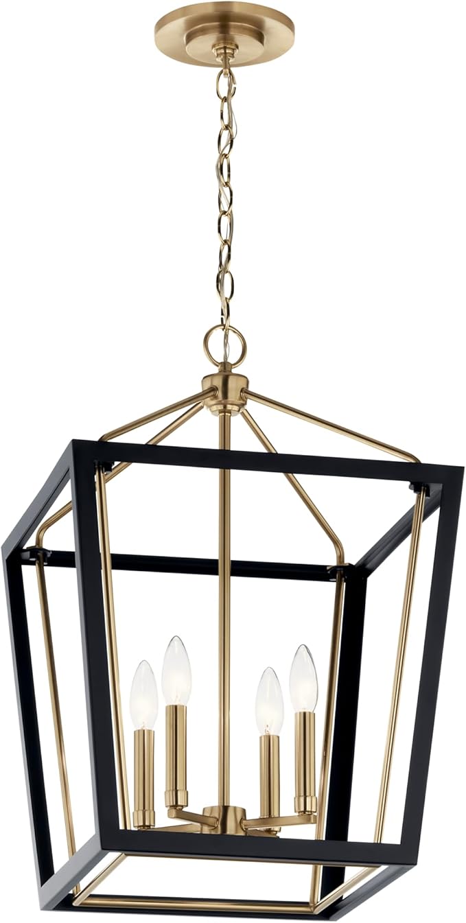 Kichler Delvin 4-Light Pendant, Updated Traditional Light with Clear Glass in Champagne Bronze and Black, for Foyer, Dining Room, Living Room, Office, Bedroom, or Kitchen, 52619CPZBK