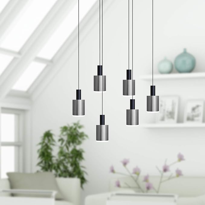 Virgo 6 Mini Pendant Lighting Black-Nickel - LED Hanging Light Fixture for Kitchen Island, Bar, Foyer - Cluster Pendants - Dimmable, Adjustable Wire, Lamp Bulb Included
