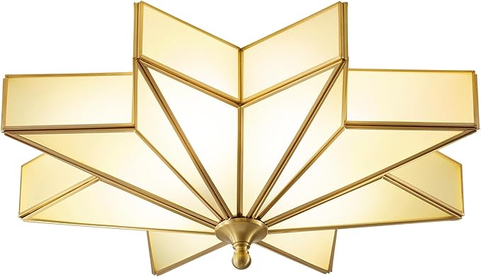 Star Brass Vintage Ceiling Light - 19.7 in Large Milk Glass Antique Brushed Gold Flush Mount Fixture, Mid Century Art Deco Overhead Lighting for Kitchen Hallway Bedroom Bathroom Laundry Entryway Hall