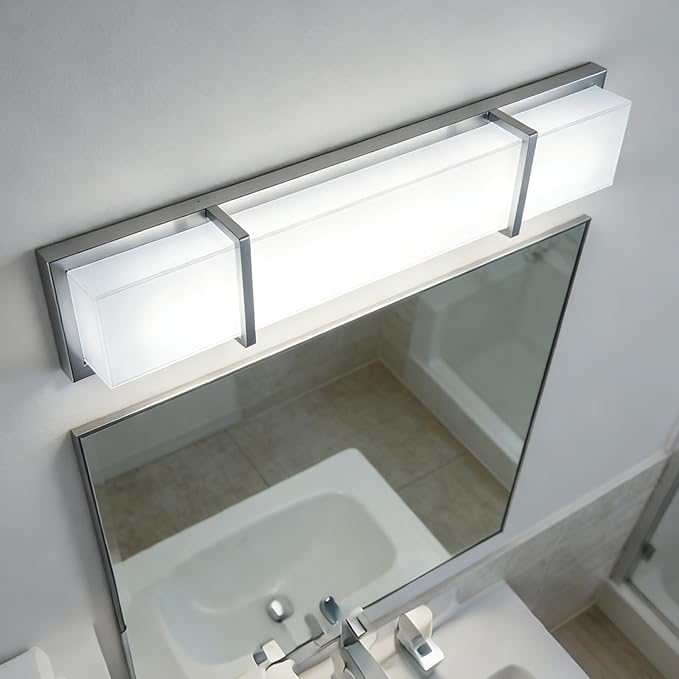 Bathroom Light Fixtures, Vanity Lights 27In Cool White Bathroom Lighting Fixtures Over Mirror 28W 6000k Dimmable Modern Brushed Nickel Vanity Light for WC, Toilet, Kitchen, Cabinet, Wall