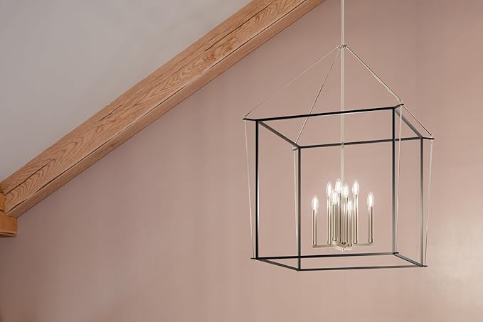 Kichler Eisley 8-Light Foyer Pendant, Soft Modern Light in Polished Nickel and Black, Sloped Ceiling Compatible, for Foyer (40.25" x 28.25" x 28.25"), 52628PN