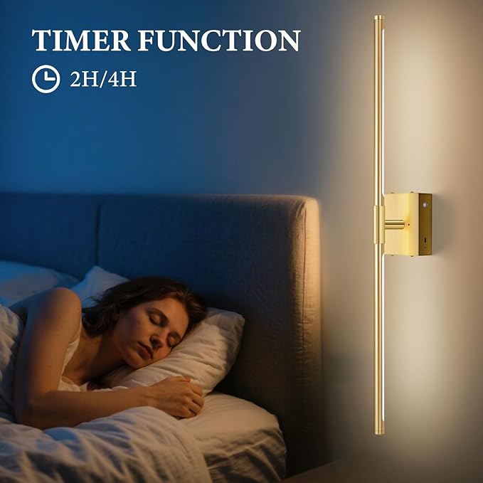 SAIMAND Wall Sconces Set of Two Battery Operated, Wireless USB Rechargeable Wall Lights with Remote, 8000mAh Dimmable LED 3 Color Dimmable Living Room for Bedroom,Hallway,Picture Lamp(30in Gold)