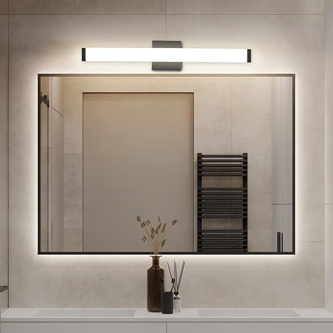 LED Bathroom Vanity Light Fixtures 24In Matte Black, 14W 4000K Natural White Square Wall Fixture, Modern Lighting for Over Mirror, Damp Rated