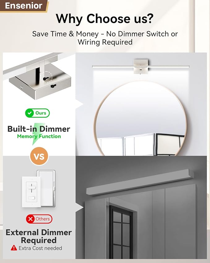 Ensenior Modern Brushed Nickel Bathroom Vanity Light 32 inch, Built-in Dimmer, 1450LM Dimmable 5CCT Led Bath Lights, Bar Vanity Light for Bathroom Mirror Cabinets Bedroom-FCC & ETL Certificated