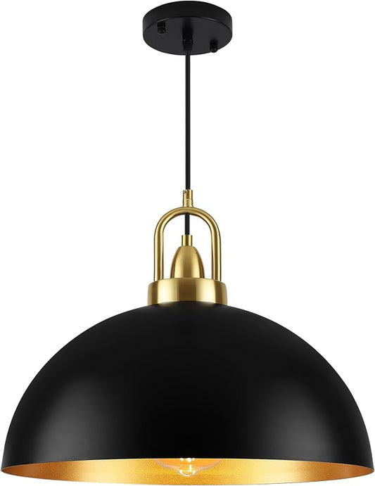 16'' Black Dome Pendant Light, Modern Farmhouse Pendant Light Fixture, Large Hanging Ceiling Pendant Lighting for Kitchen Island Dining Room Foyer Hallway Bar Cafe