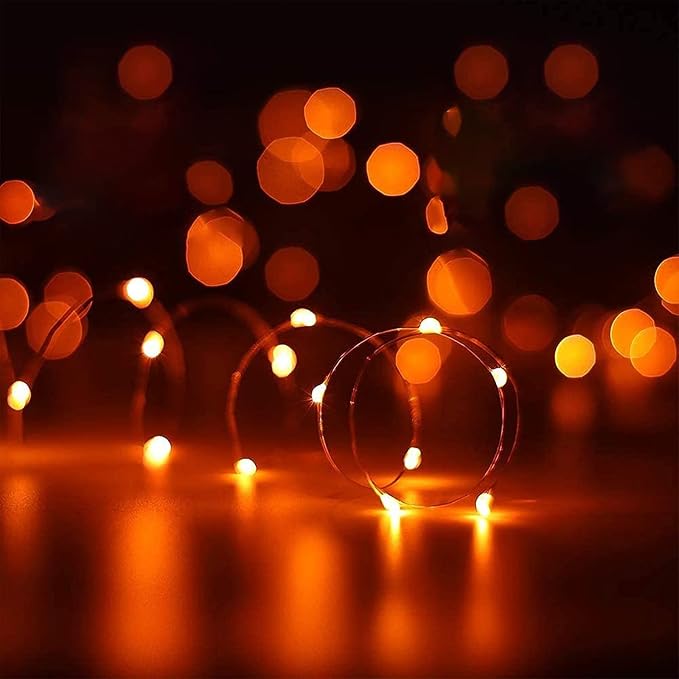 12 Pack Orange Halloween Lights Battery Operated String Lights 7 Feet 20 Led Fairy Lights Waterproof Mini Lights Silver Wire for DIY Indoor Outdoor Xmas Bedroom Holiday Halloween Party Decorations