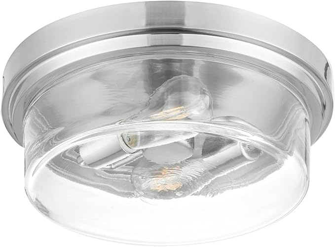 Prominence Home Madalyn 13" Brushed Nickel Flush Mount Clear Square Glass Drum Ceiling Light - 51536-01