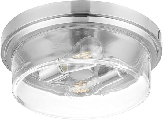 Prominence Home Madalyn 13" Brushed Nickel Flush Mount Clear Square Glass Drum Ceiling Light - 51536-01