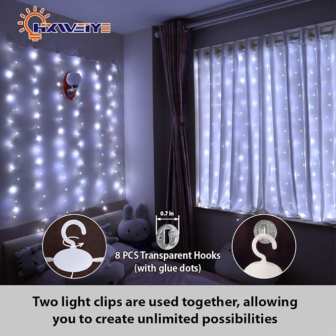 HXWEIYE White Short Curtain Lights for Small Window, 3.3x5Ft Fairy Light with Timer & 8 Clips for Bedroom, Battery Powered 96Led String Light for Indoor, Outdoor, Weddings, Party, Garden, Wall Decor