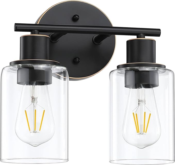 Pia Ricco Bathroom Vanity Light Fixtures, 2-Light Bathroom Wall Lights with Clear Glass Shades, Oil Rubbed Bronze Modern Wall Sconce Over Mirror, Bath Wall Sconces for Living Room Bedroom Hallway