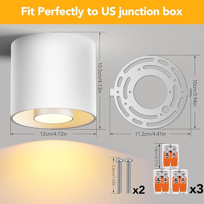 3-Color&Watt Zoomable Ceiling Spotlight Fixtures, Flush Mount Ceiling Light Fixture Dimmable LED Spot Lights Indoor, 4.72" Cylinder Light for Hallway Kitchen Entryway, 30W White 2 Pack