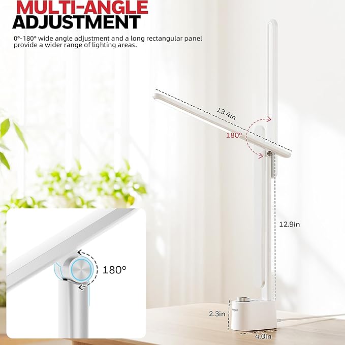 Honeywell LED Desk Lamp - Sunturalux Desk Lamps for Home Office with USB A+C Charging Ports, 3 Color Modes Stepless Dimmable Eye-Caring Foldable Desk Light for Bedroom Table Reading Study(White)