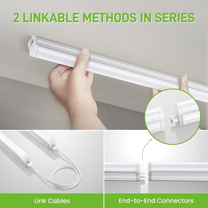 Pak 4FT LED Shop Lights, 2300LM 6500K Cool White, 20W Energy Efficient Linkable Ceiling and Under Cabinet Lighting, T5 Integrated Utility Fixture for Garage, Workshop, Basement, FCC Certified, 4 Pack