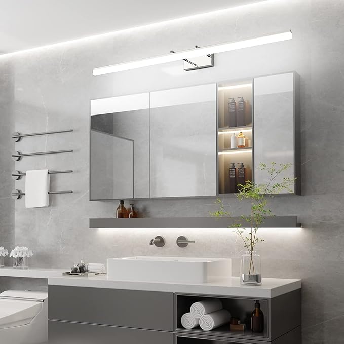 Aipsun 48 inch LED Vanity Lights Adjustable Bathroom Wall Light Fixtures Bathroom Lighting Fixture Over Mirror Chrome Modern Vanity Lighting 5500K