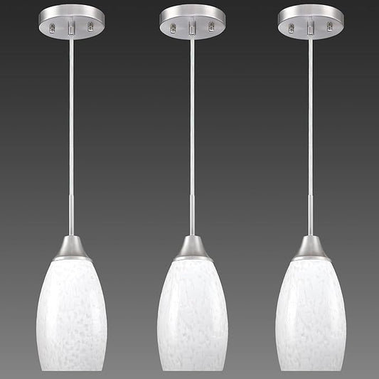 Viinew Mini Glass Pendant Light 4.72" with Handblown Milk White Marble Art Glass Hanging Light 3-Pack Oval Ceiling Hanging Light Fixture for Dining Room Kitchen Island Cafe Foyer Hallway