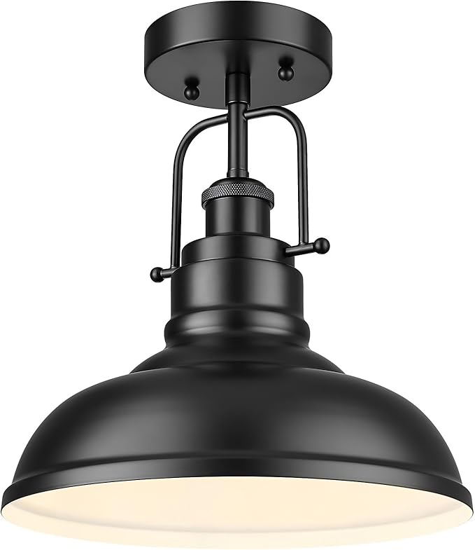 zeyu 11 Inch Semi Flush Mount Ceiling Light, 1-Light Industrial Ceiling Light Fixture for Hallway, Indoor, Matte Black Finish, ZY41-F BK