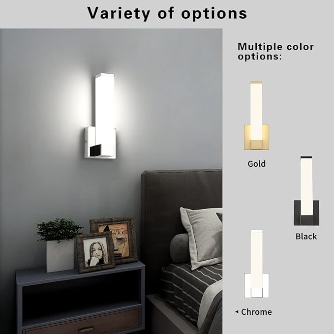 Chrome Wall Lights for Bedroom Modern Indoor LED Hallway Sconces Corner Light 12" Inch Height 12W 4000K Bedside Stair Sconces Wall Lighting Lamps 110V AC