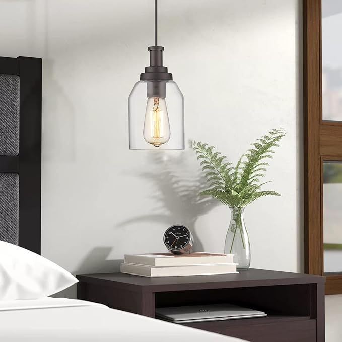 zeyu 1-Light Farmhouse Pendant Light, Modern Hanging Pendant Lighting with Clear Glass Shade, Oil Rubbed Bronze Finish, ZG33M1L ORB