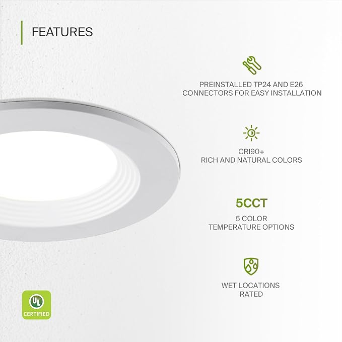 ASD 6 Pack 4 Inch Retrofit LED Recessed Light - 9W 2700K-5000K 700LM Retrofit LED Recessed Lighting 4 Inch, Dimmable Recessed Lights, Wet Rated Baffle Trim Can Lights, UL