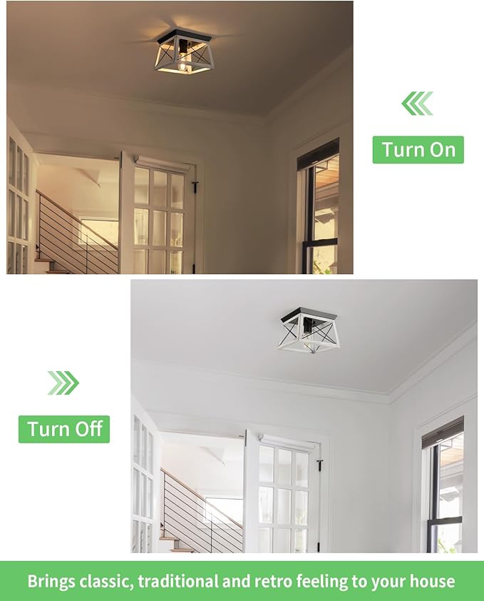 Farmhouse Ceiling Light Fixtures Oak White Flush Mount Ceiling Light 1-Light Industrial Kitchen Ceiling Lights, Rustic Flush Mount Ceiling Light for Hallway Entryway Foyer Dining Room Bedroom