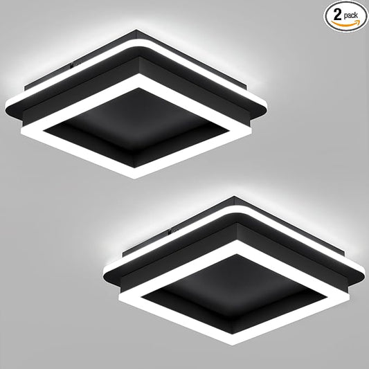 CANEOE 2 Packs Square Flush Mount Ceiling Light, 6000K Modern LED Ceiling Light Fixture, Minimalist Hallway Lighting Fixture Ceiling Lamp for Hallway Entryway Bedroom Balcony (All Black)