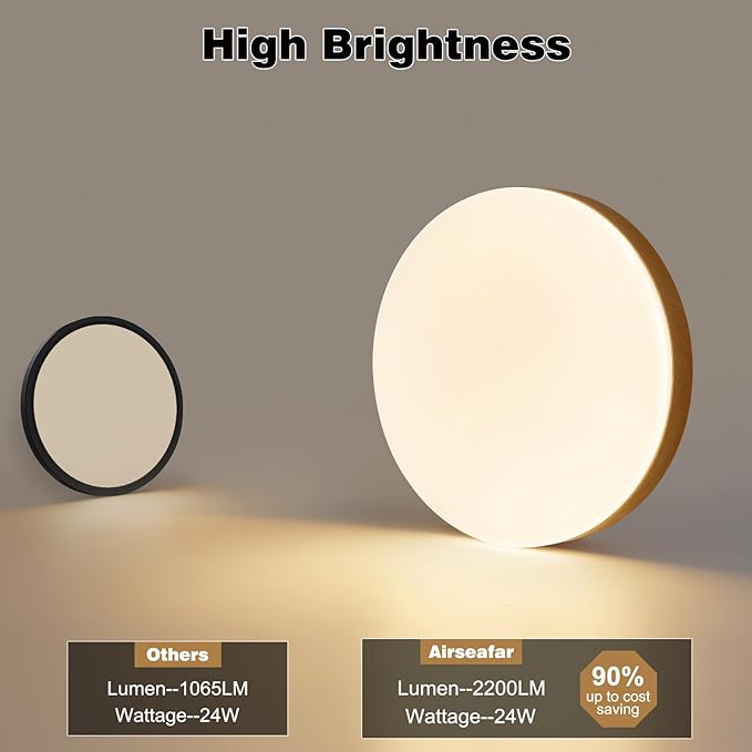 Modern Wood Grain Flush Mount Ceiling Light, 4000K 11.8 Inch Ceiling Light Fixtures, 24W 2200LM Round Ceiling Lamp for Bedroom Kitchen Hallway Laundry Room, Not Dimmable