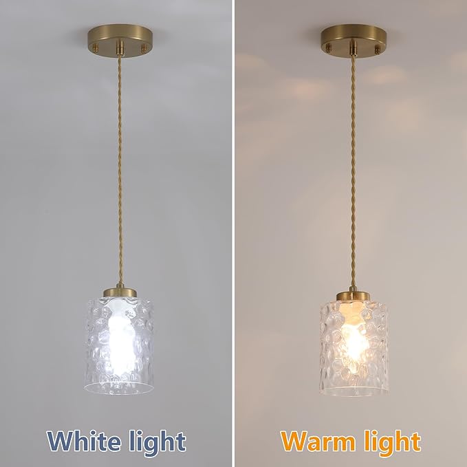 MWZ Gold Pendant Lights Kitchen Island 3 Pack, Modern Hanging Kitchen Pendant Lighting Over Sink with Hammered Glass Shade,Small Chandeliers Fixtures Adjustable Cord Hanging Lighting for Dining Room