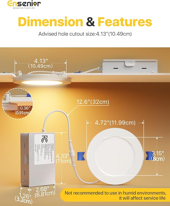Ensenior 20 Pack 4 Inch LED Recessed Ceiling Light with Night Light, Dimmable, 2700K-5000K 5CCT, 750LM 9W 120V, High Brightness Canless Wafer Downlight - ETL&FCC&IC